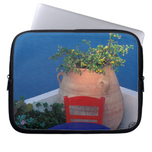 Europe, Greece, Santorini. Terrace with sea view Laptop Sleeve