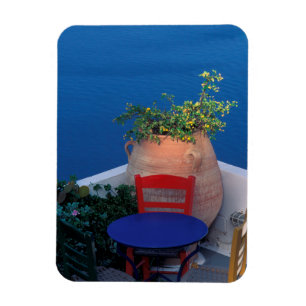 Europe, Greece, Santorini. Terrace with sea view Magnet