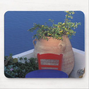 Europe, Greece, Santorini. Terrace with sea view Mouse Pad