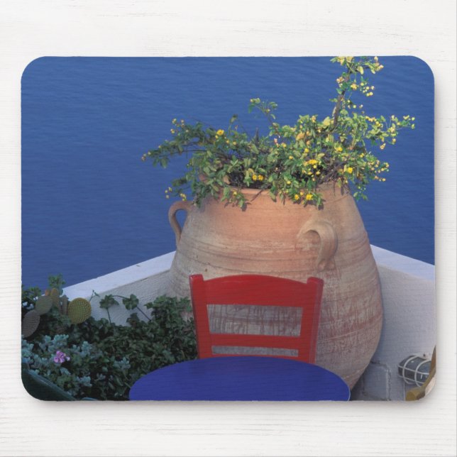 Europe, Greece, Santorini. Terrace with sea view Mouse Pad (Front)