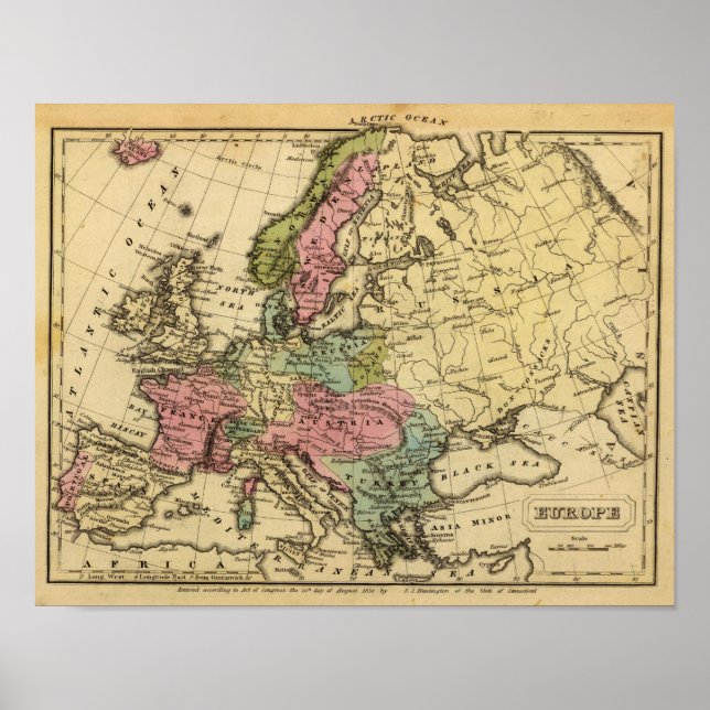 Europe Hand Coloured Atlas Map 2 Poster (Front)