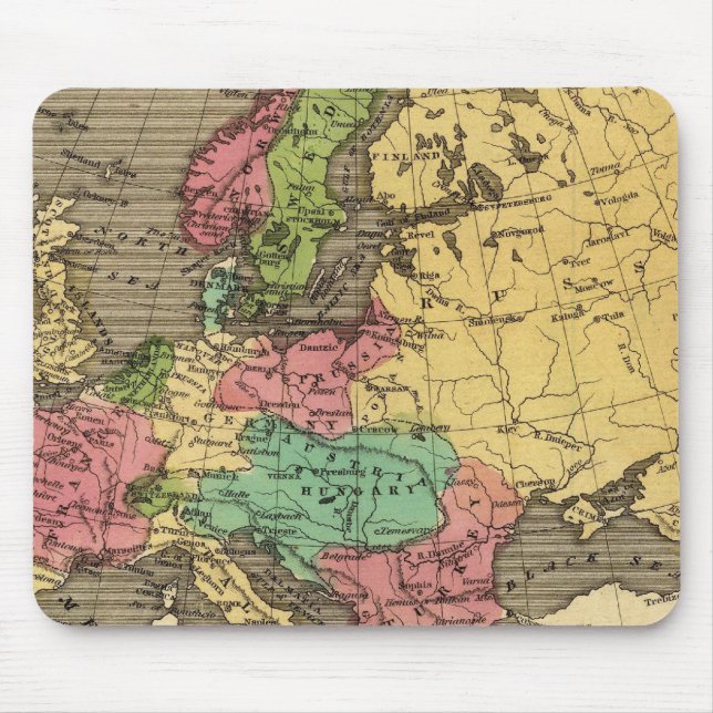 Europe Hand Coloured Atlas Map Mouse Pad (Front)