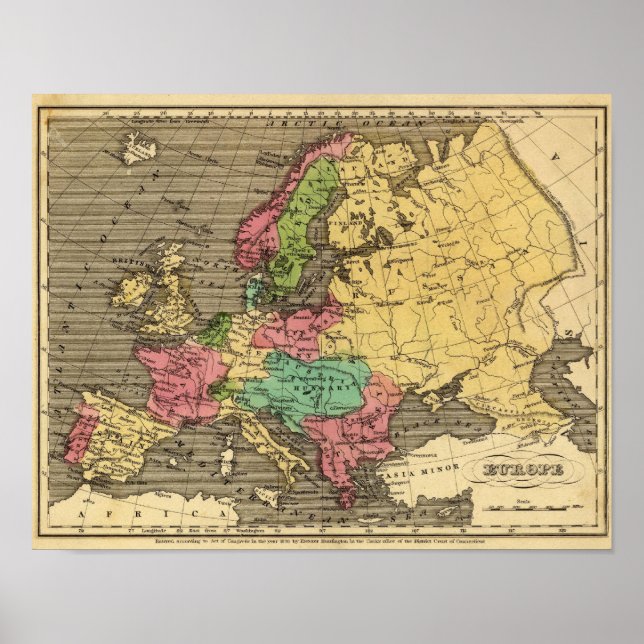 Europe Hand Coloured Atlas Map Poster (Front)