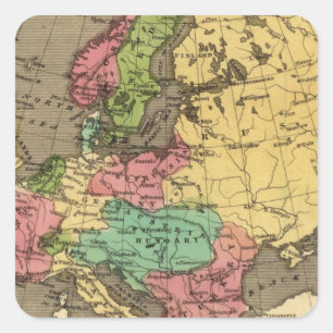 Europe Hand Coloured Atlas Map Square Sticker