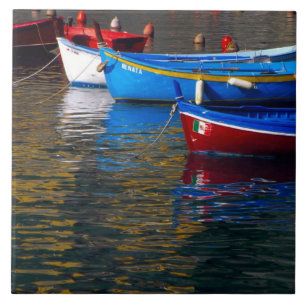Europe, Italy, Cinque Terry, boats in Vernazza Ceramic Tile