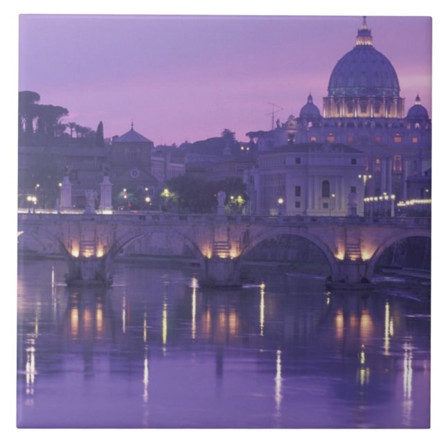 Europe, Italy, Rome. St. Peter's and Ponte Sant Ceramic Tile (Front)
