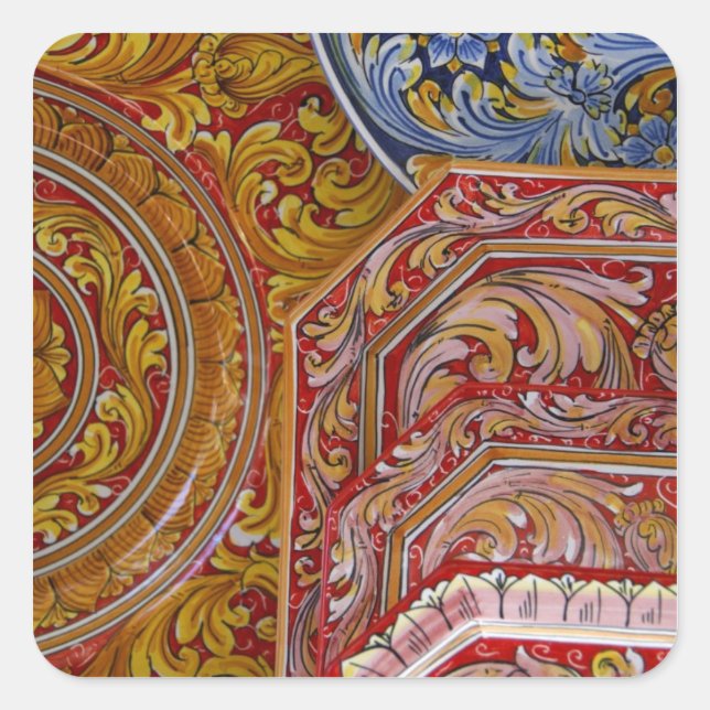 Europe, Italy, Sicily, Taormina. Traditional 2 Square Sticker (Front)