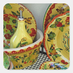 Europe, Italy, Sicily, Taormina. Traditional 8 Square Sticker