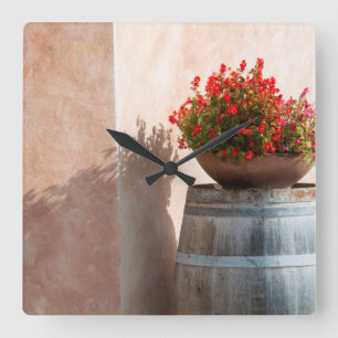 Europe, Italy, Tuscany. Flower pot Square Wall Clock