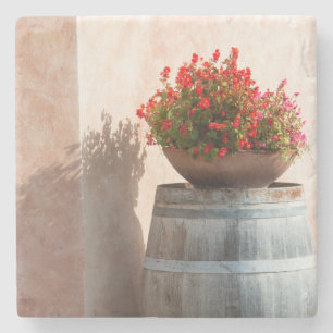 Europe, Italy, Tuscany. Flower pot Stone Coaster