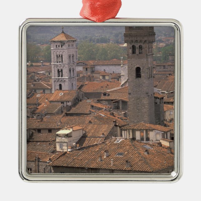 Europe, Italy, Tuscany, Lucca, Town panorama Metal Ornament (Front)