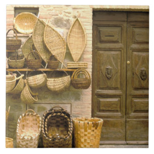 Europe, Italy, Tuscany, Montalcino. Basket Ceramic Tile