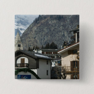 Europe, Italy, Valle d'Aosta, COURMAYEUR: Town 15 Cm Square Badge