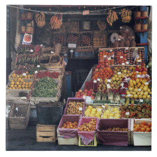 Europe, Italy, Venice area. Colourful fruits and Tile
