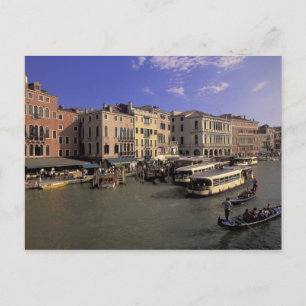 Europe, Italy, Venice, Boat traffic by Rialto Postcard