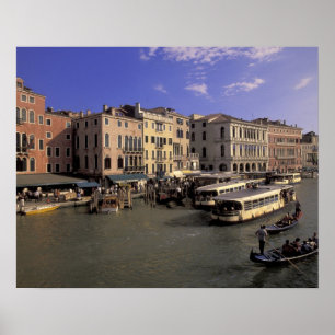 Europe, Italy, Venice, Boat traffic by Rialto Poster