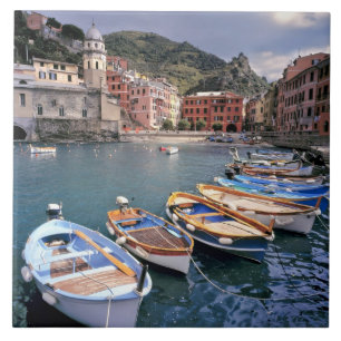Europe, Italy, Vernazza. Brightly painted boats Ceramic Tile