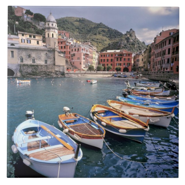 Europe, Italy, Vernazza. Brightly painted boats Ceramic Tile (Front)