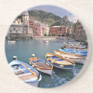 Europe, Italy, Vernazza. Brightly painted boats Coaster