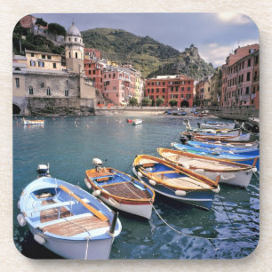Europe, Italy, Vernazza. Brightly painted boats Coaster