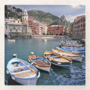 Europe, Italy, Vernazza. Brightly painted boats Glass Coaster