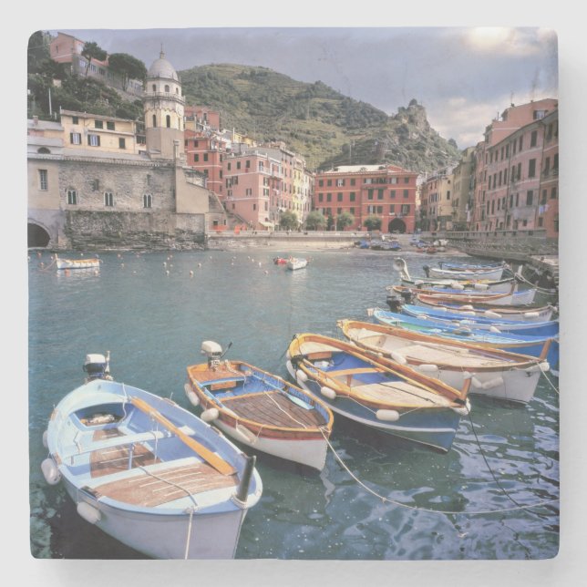 Europe, Italy, Vernazza. Brightly painted boats Stone Coaster (Front)