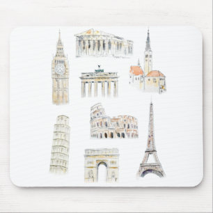 Europe landmarks illustration mouse pad