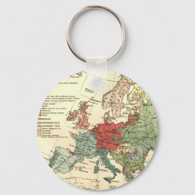 Europe Map Countries World Antique Key Ring (Front)
