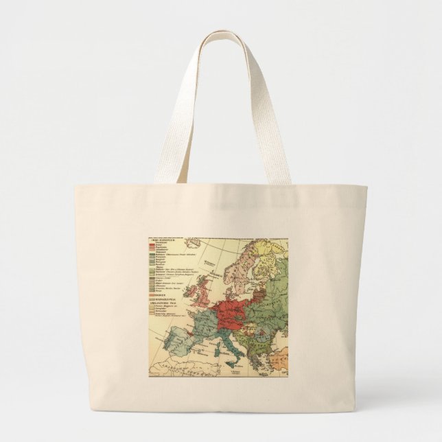 Europe Map Countries World Antique Large Tote Bag (Front)