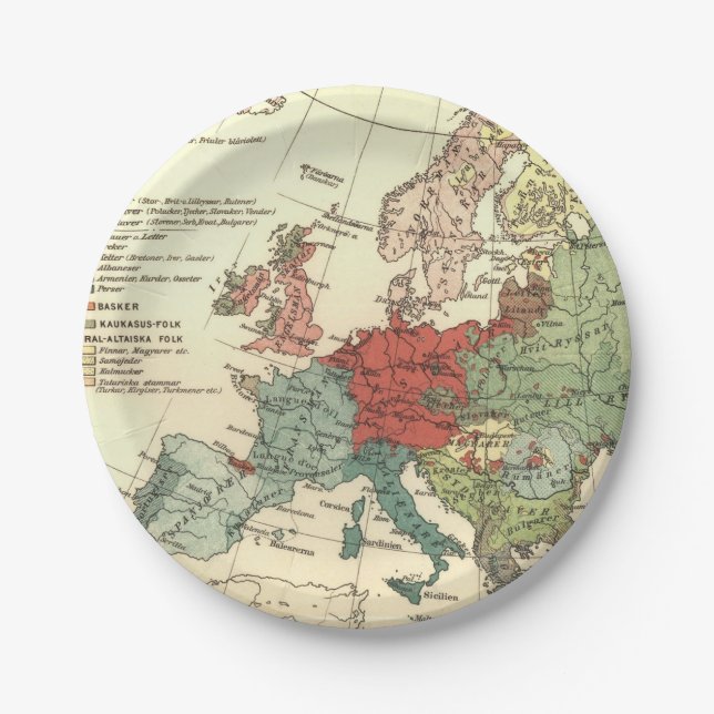 Europe Map Countries World Antique Paper Plate (Front)