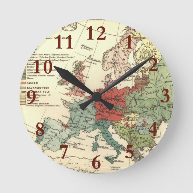 Europe Map Countries World Antique Round Clock (Front)