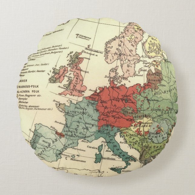 Europe Map Countries World Antique Round Cushion (Front)