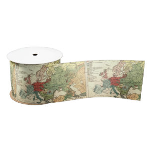 Europe Map Countries World Antique Satin Ribbon