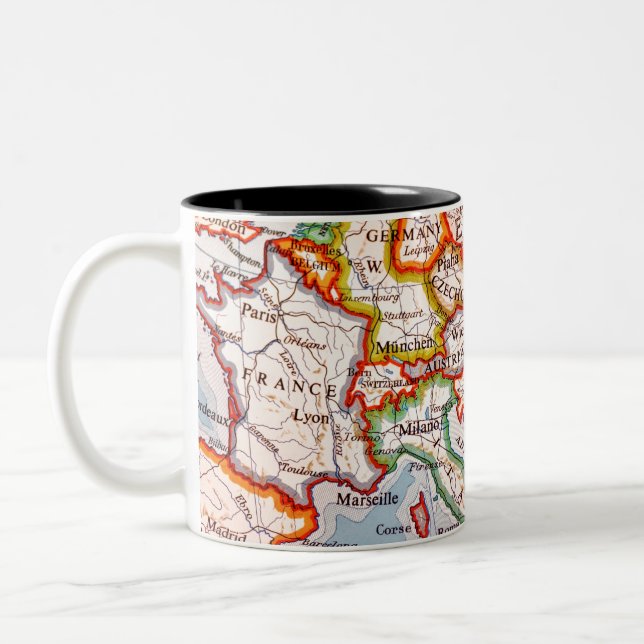 Europe map globe countries states Two-Tone coffee mug (Left)
