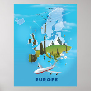 Europe Map landscape travel poster
