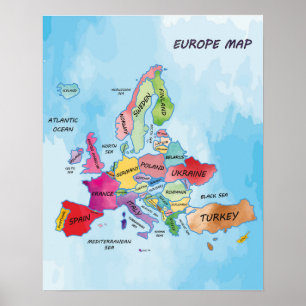 Europe Map water colour artwork  Poster