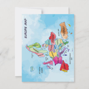 Europe Map watercolor artwork Flat Card