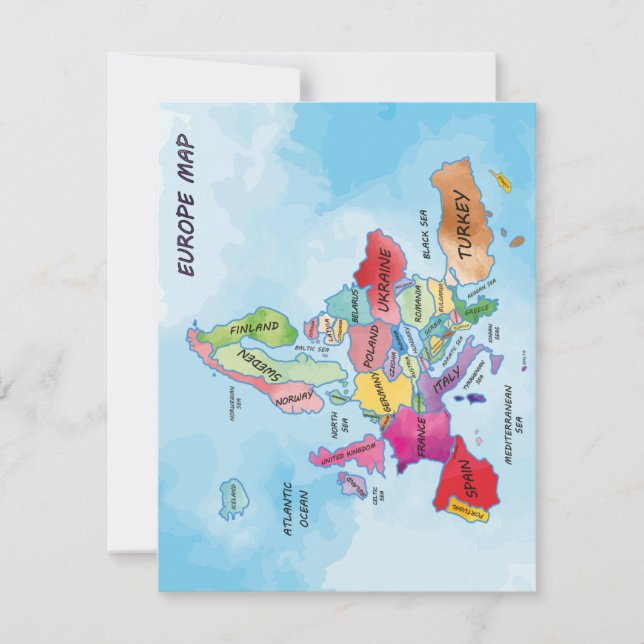 Europe Map watercolor artwork Flat Card (Front)