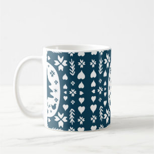 Europe Merry Christmas folk doodle art with firtre Coffee Mug