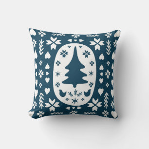 Europe Merry Christmas folk doodle art with firtre Cushion
