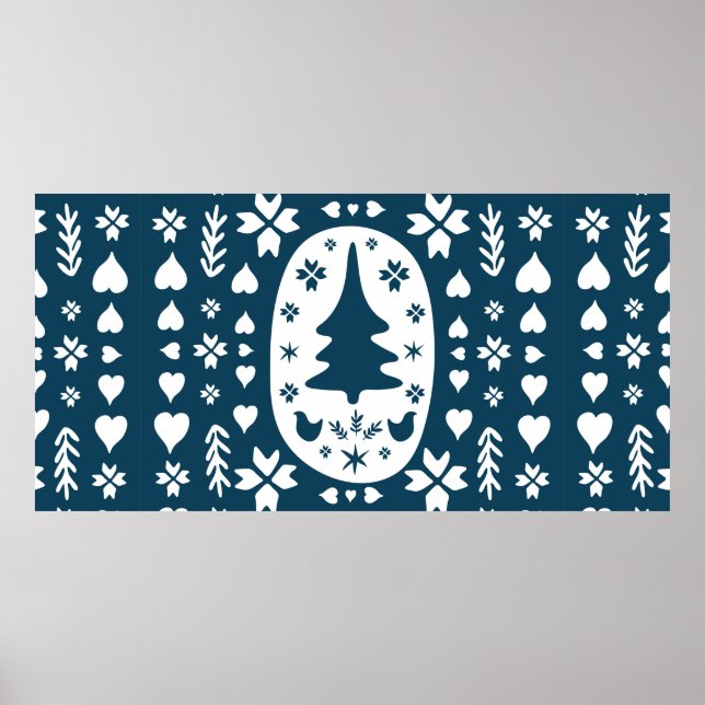 Europe Merry Christmas folk doodle art with firtre Poster (Front)