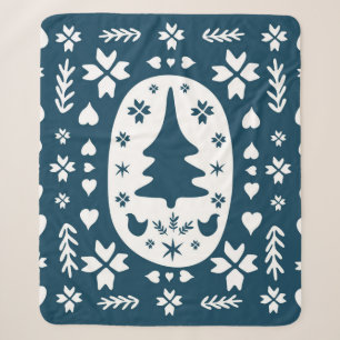 Europe Merry Christmas folk doodle art with firtre Sherpa Blanket