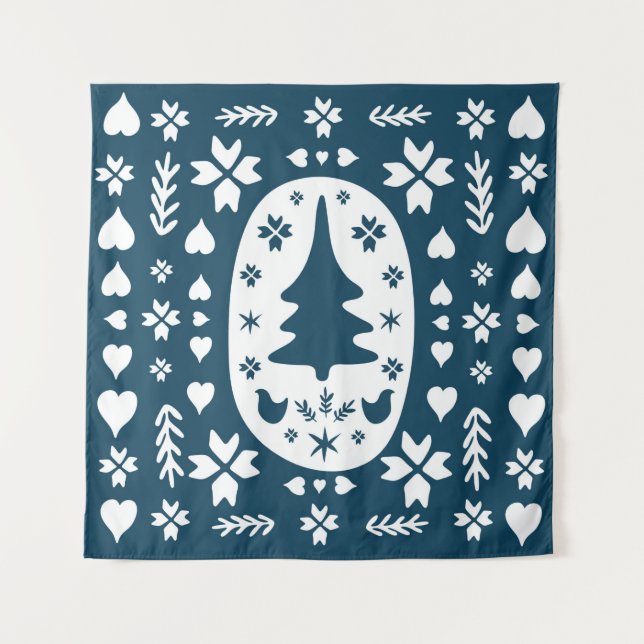 Europe Merry Christmas folk doodle art with firtre Tapestry (Front)