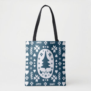 Europe Merry Christmas folk doodle art with firtre Tote Bag