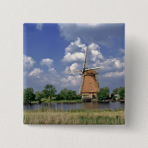 Europe, Netherlands, Kinerdijk. A windmill sits 15 Cm Square Badge