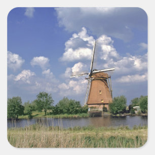 Europe, Netherlands, Kinerdijk. A windmill sits Square Sticker