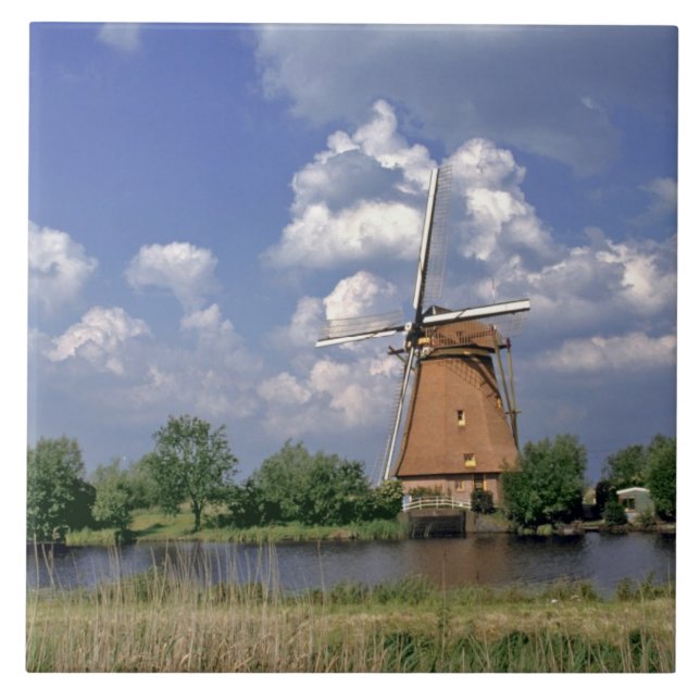 Europe, Netherlands, Kinerdijk. A windmill sits Tile (Front)