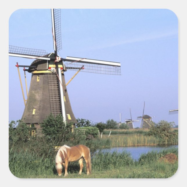 Europe, Netherlands, Zuid Holland, Kinderdijk. 2 Square Sticker (Front)