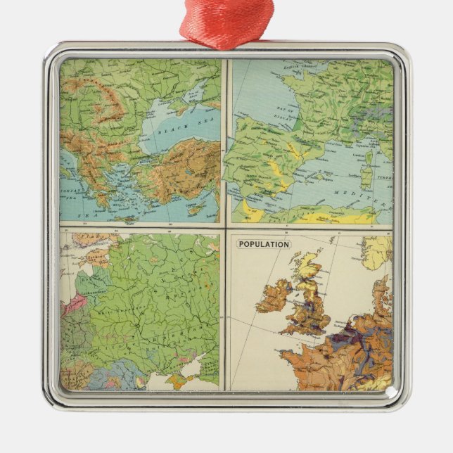 Europe physical features & population Map Metal Tree Decoration (Front)