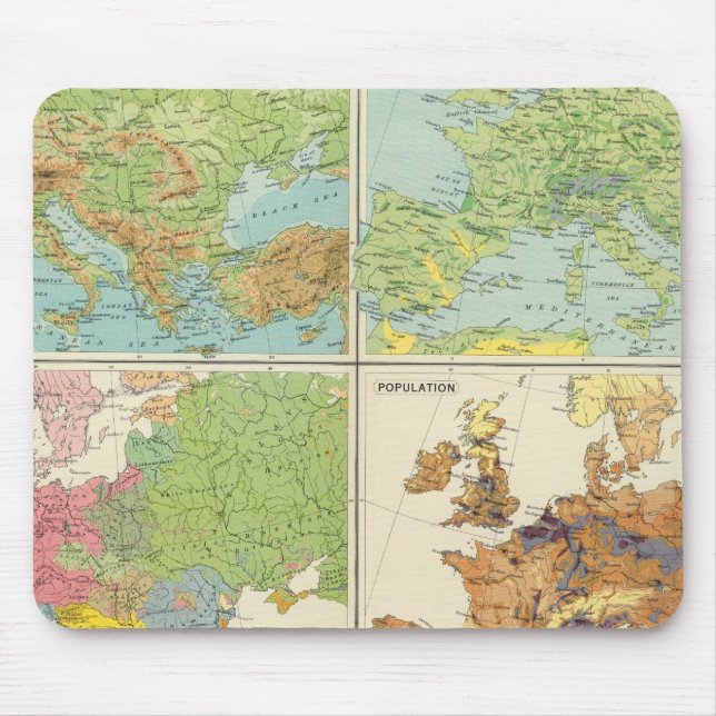 Europe physical features & population Map Mouse Pad (Front)